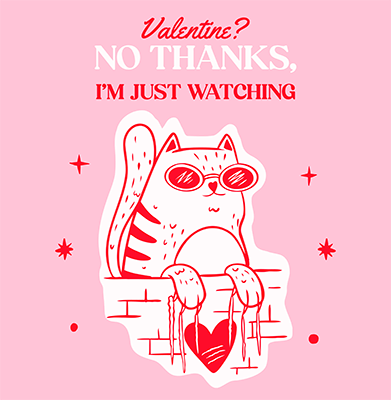 Anti Valentine S Day T Shirt Design Maker Featuring A Cool Cat Clipart