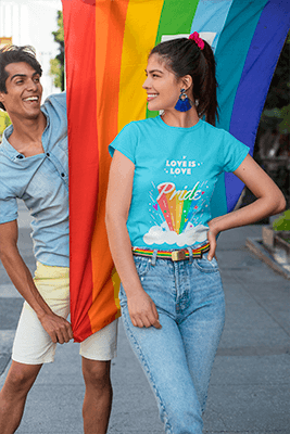Mockup Of A Happy Woman Wearing A T Shirt At A Pride Parade