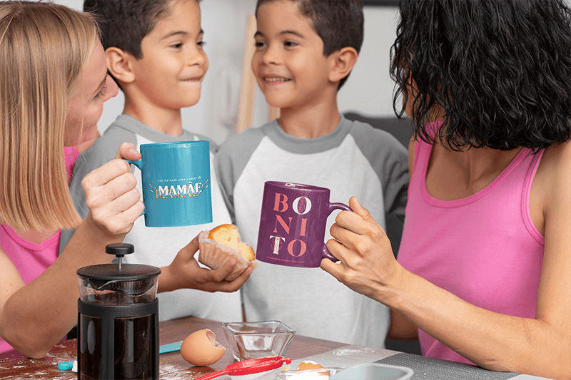 11 Oz Coffee Mug Mockup Of A Two Mom Family With Their Sons