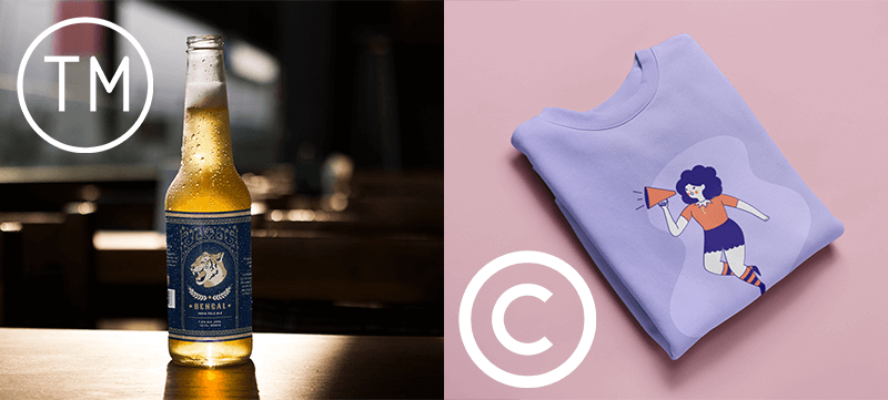 Beer Bottle Mockup With A Trademark Symbol And Sweater Design With A Copyright Symbol