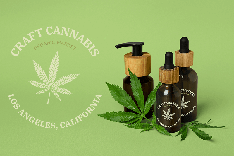 Cannabis Logo Featured On Amber Bottles Containing Cbd Oil