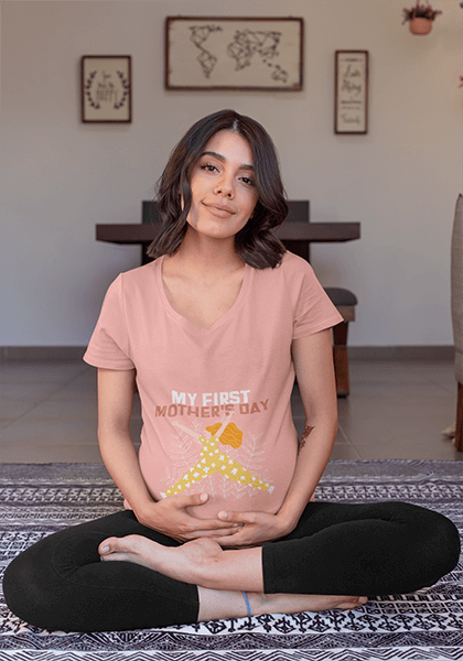 Mockup Of A Beautiful Pregnant Woman Wearing A V Neck Tee