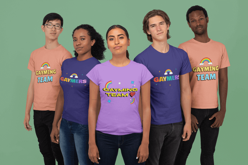 T Shirt Mockup Featuring An Esports Team Wearing Lgbtq+ T Shirts