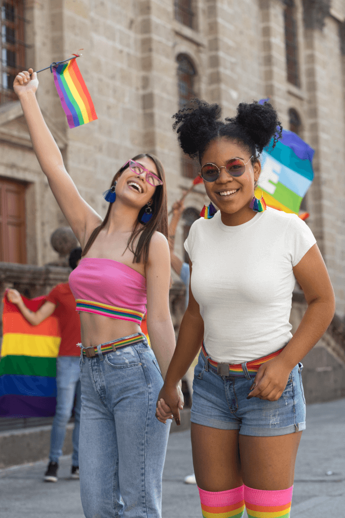 T Shirt Mockup Of A Woman Holding Another Woman S Hand At Pride Parade 32986
