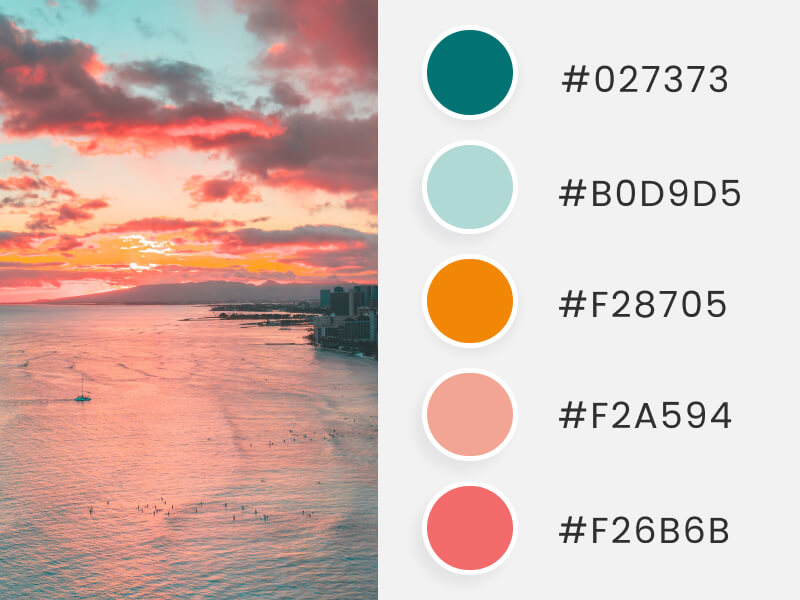 A summer color palette inspired by a bluish and pinky sky at the beach