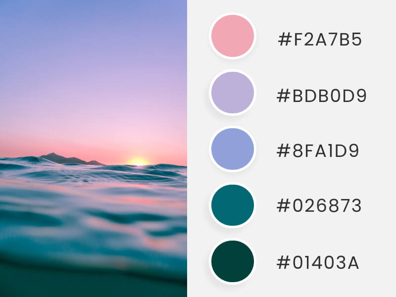A summer color palette inspired by a pink purple ocean at sunset