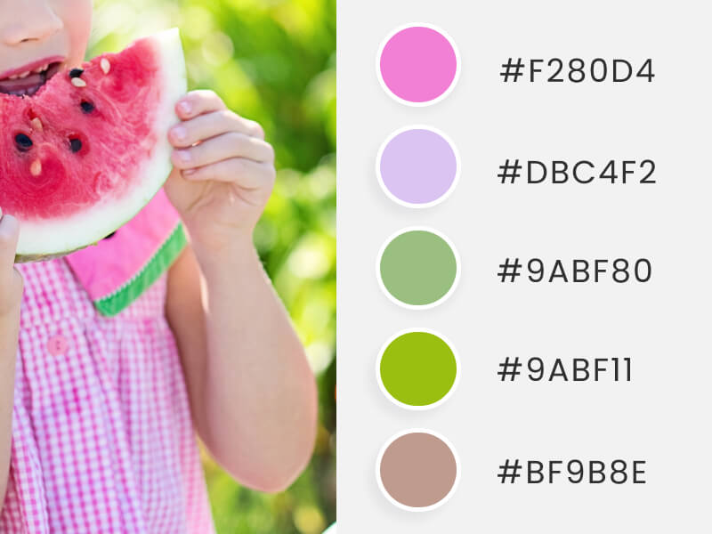 A summer color palette inspired by a little girl eating a piece of watermelon