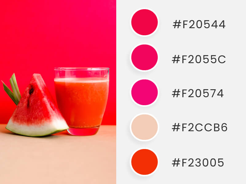 A summer color palette inspired by a watermelon fruit with some juice