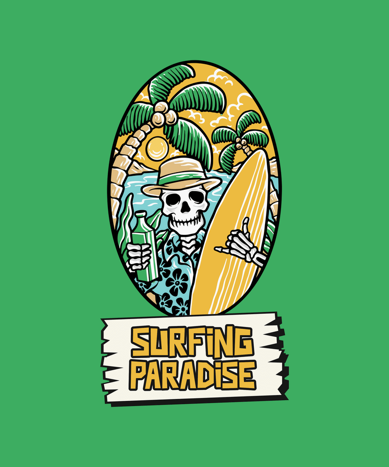 Illustrated T Shirt Design Maker With A Portrait Of A Surfer Skeleton