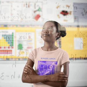 T Shirt Mockup Of A Smart Girl Looking At A Board With Math Equations