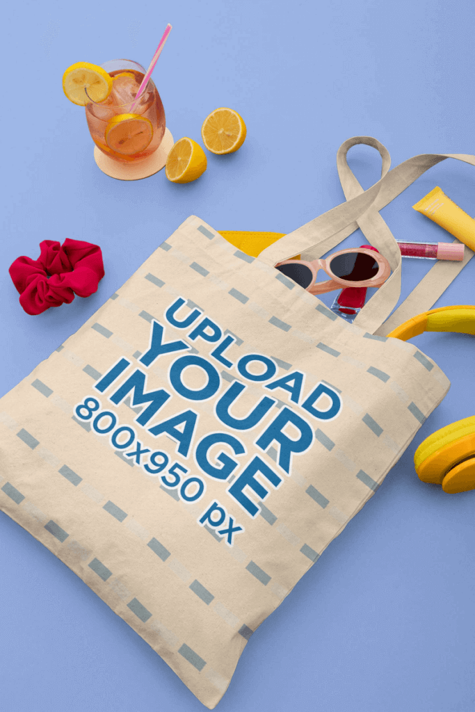 Tote Bag Mockup Flatlay Featuring Summer Accessories