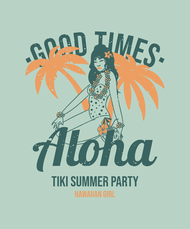 Vintage T Shirt Design Template With A Hawaiian Illustration