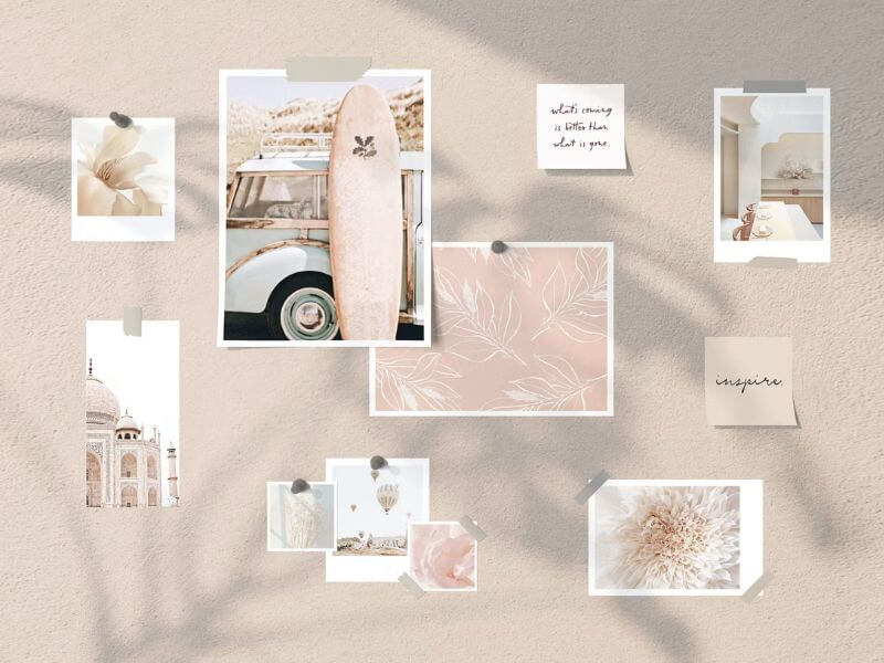 A beautiful moodboard mockup in rose and soft tones