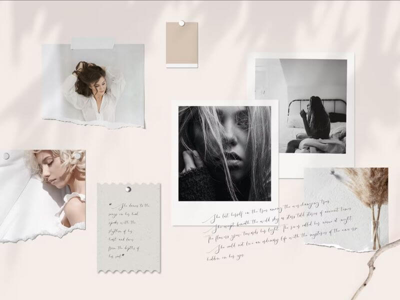 An aesthetic moodboard featuring some handwritter elements