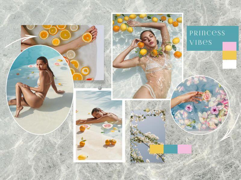 A self love inspiration with a girl in a pool moodboard