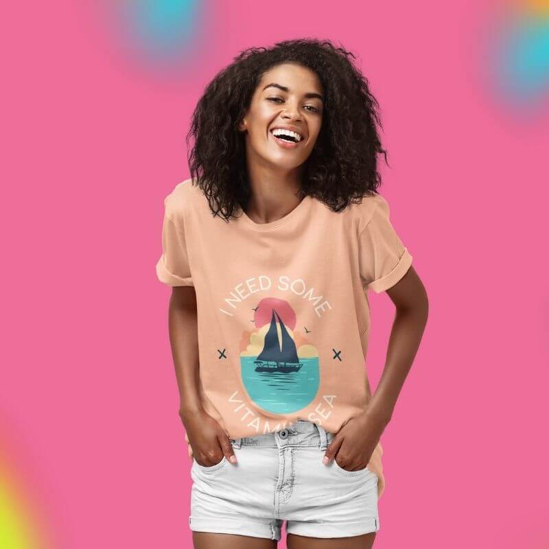 Smiling Woman Wearing A T Shirt Mockup With A Placeit Design