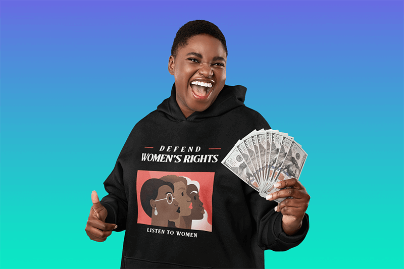 Hoodie Mockup Of A Woman Holding A Bunch Of Money