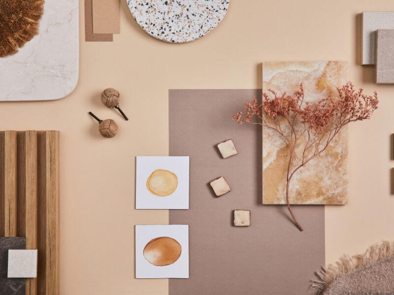 A real example of a physical moodboard in warm and neutral tones