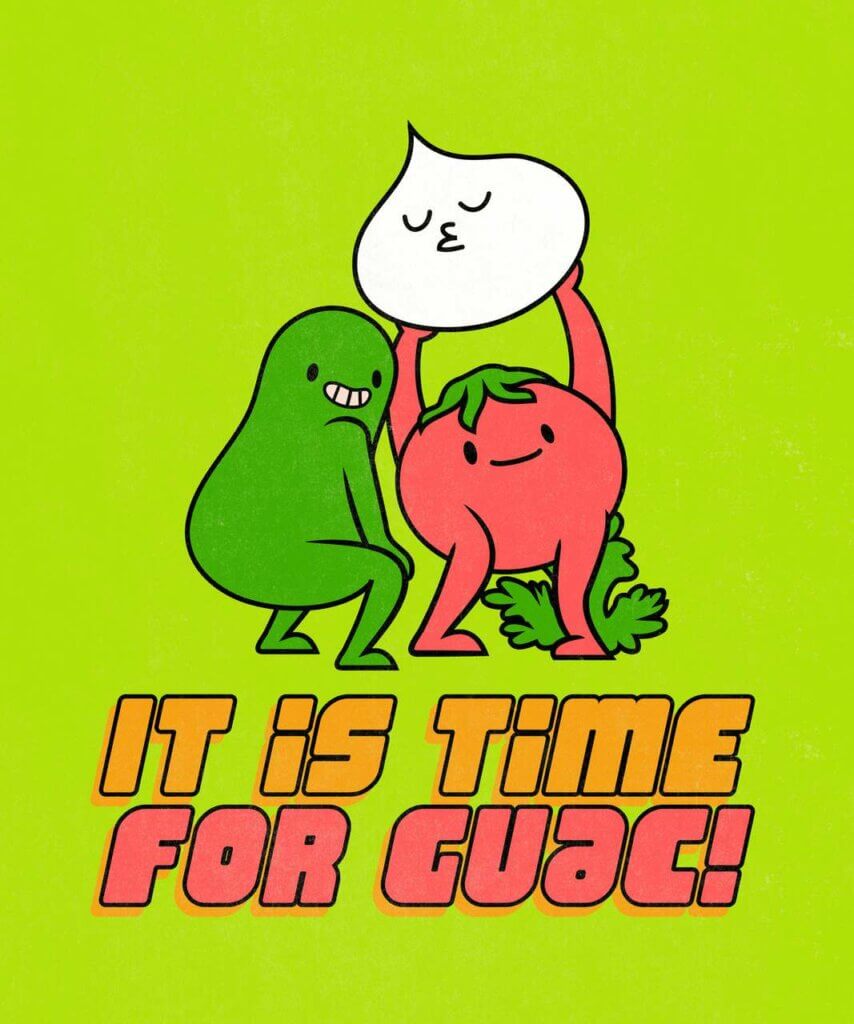 T Shirt Design Creator For Guacamole Day Featuring Veggie Cartoon Characters
