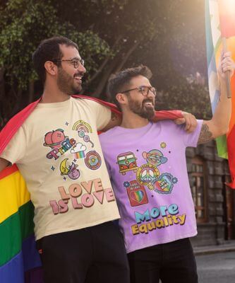 T Shirt Mockup Of A Happy Couple Celebrating Lgbtq Pride