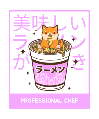 Kawaii T Shirt Design Creator Featuring A Cute Dog In A Giant Noodle Cup and a Doggy Inside of IT