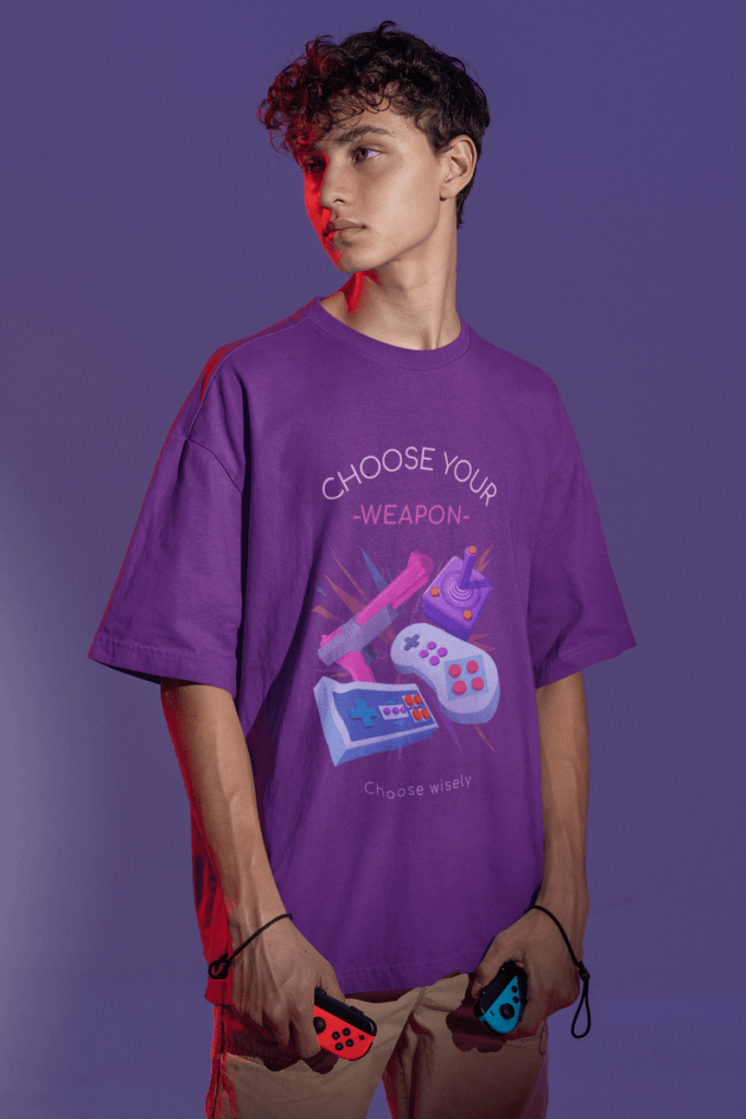 Tee Mockup Of A Man Holding Two Video Game Controllers