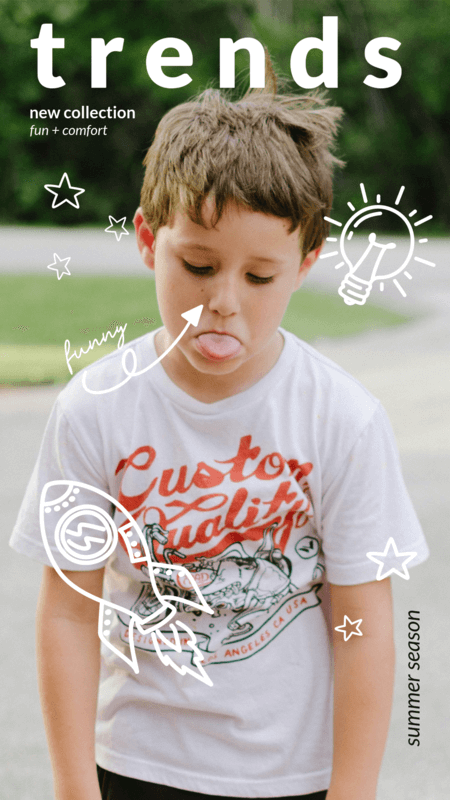 Instagram Story Template For A Trendy Children's Clothing Brand Featuring Cute Doodles