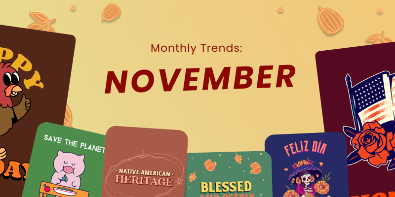November Trends Banner With Seasonal T Shirt Designs