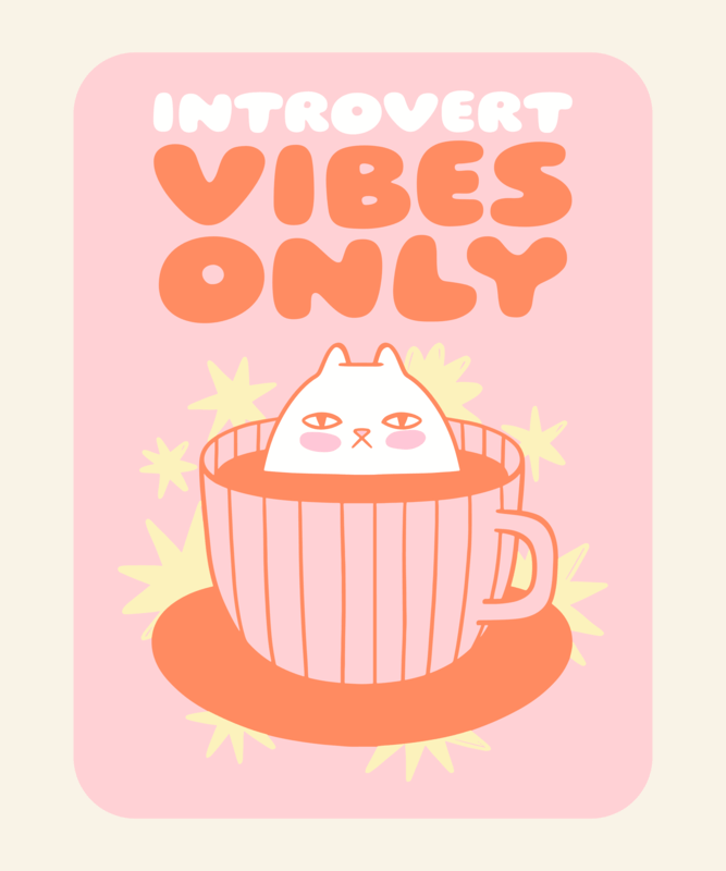 T Shirt Design Creator Featuring A Cute Cat Illustration With A Quote For Introverts