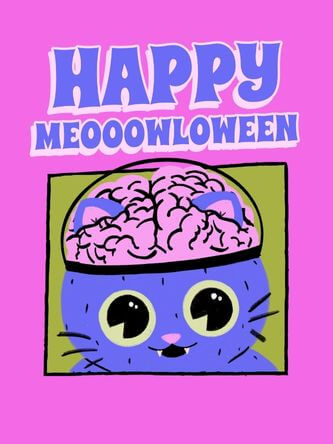 Halloween Inspired T Shirt Design Template Featuring A Spooky Cat With A Big Brain