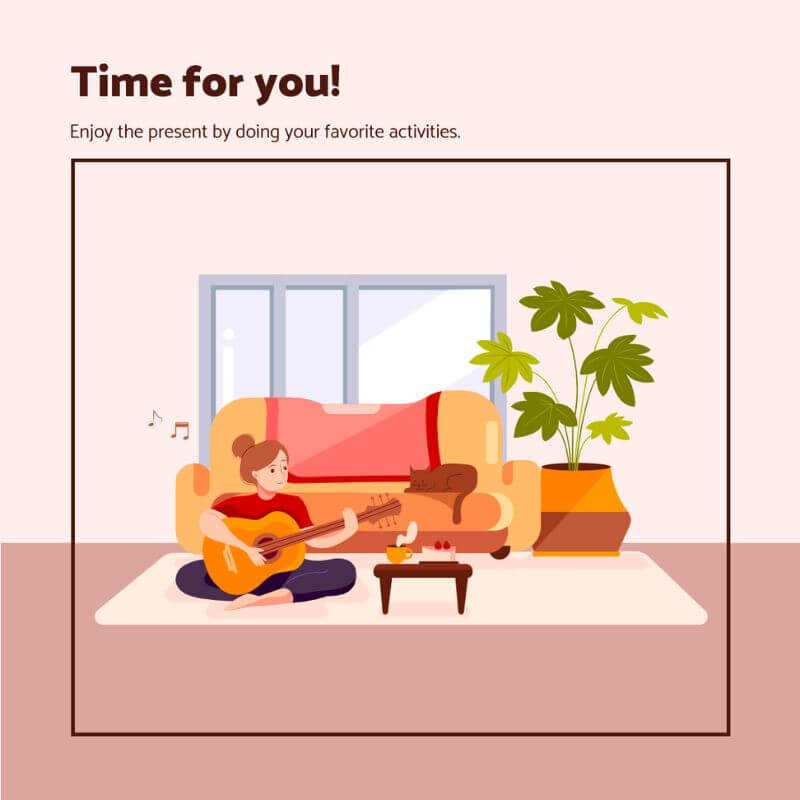 Illustrated Instagram Post Maker Featuring A Woman Playing Guitar To Enhance Mental Health