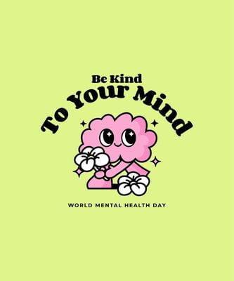 T Shirt Design Template For World Mental Health Day With A Cute Brain Illustration