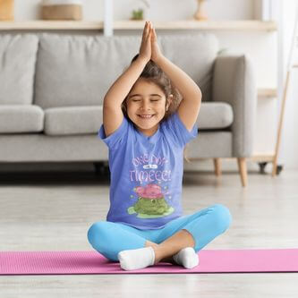 T Shirt Mockup Of A Smiling Girl Doing Yoga At Home M16311 R El2