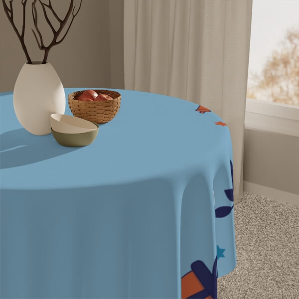 A Blue Tablecloth By Printify And Placeit