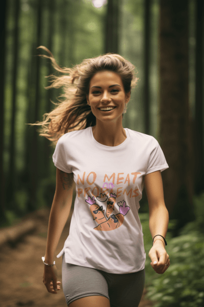 T Shirt Mockup Featuring A Happy Ai Created Woman Walking Outdoors