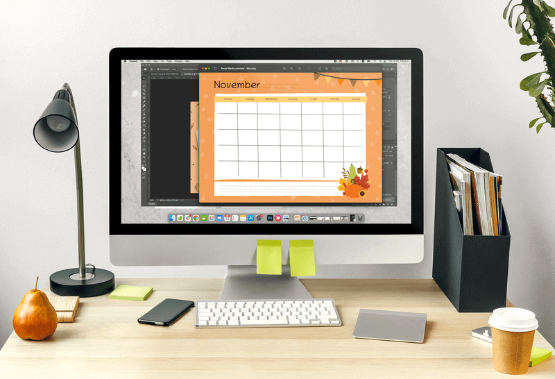 Mockup Of An Imac Featuring A November Social Media Calendar