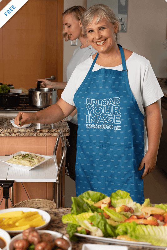Apron Mockup Featuring A Senior Woman At Her Kitchen With Thanksgiving Foods