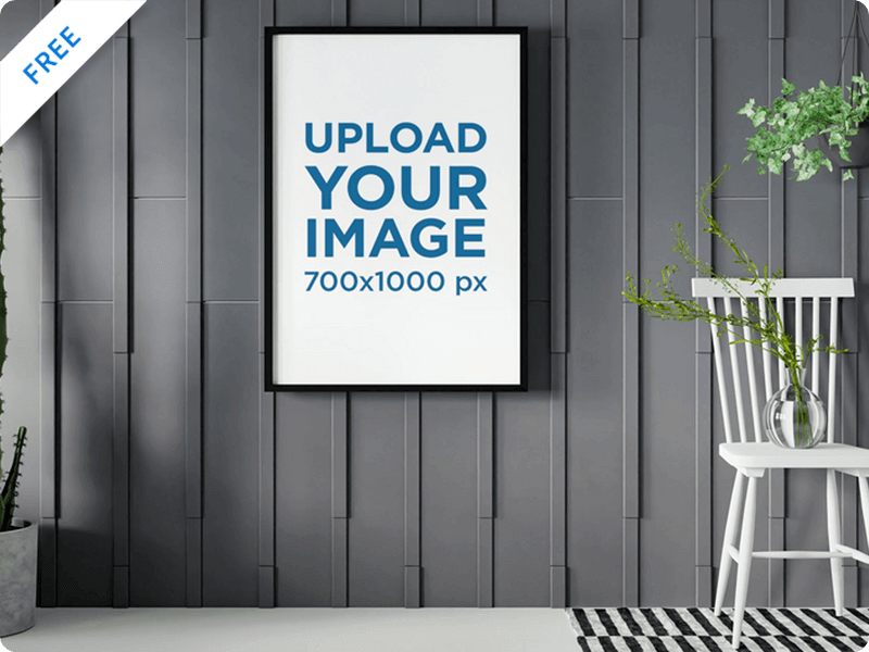 Mockup Of A Framed Art Print In A Room With Plants