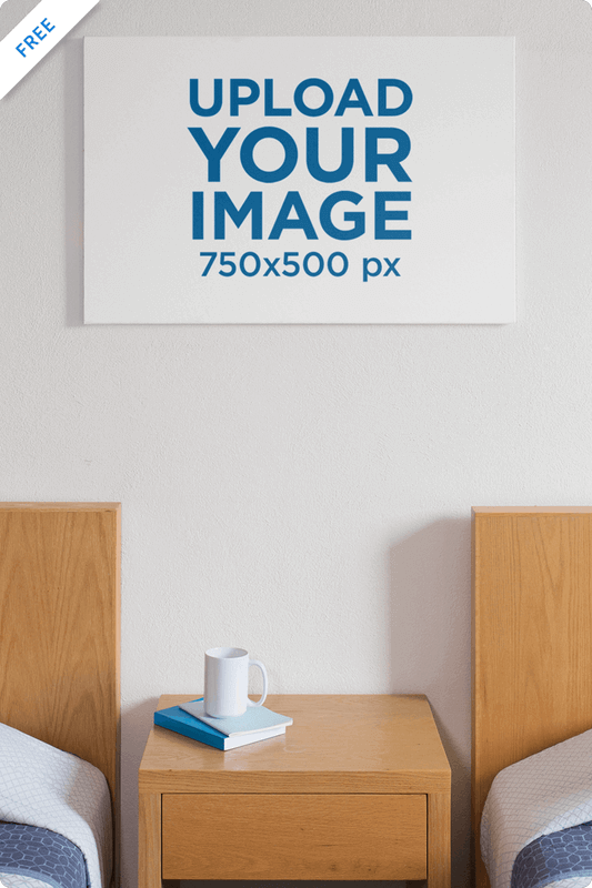 Mockup Of A Printed Canvas Between Beds