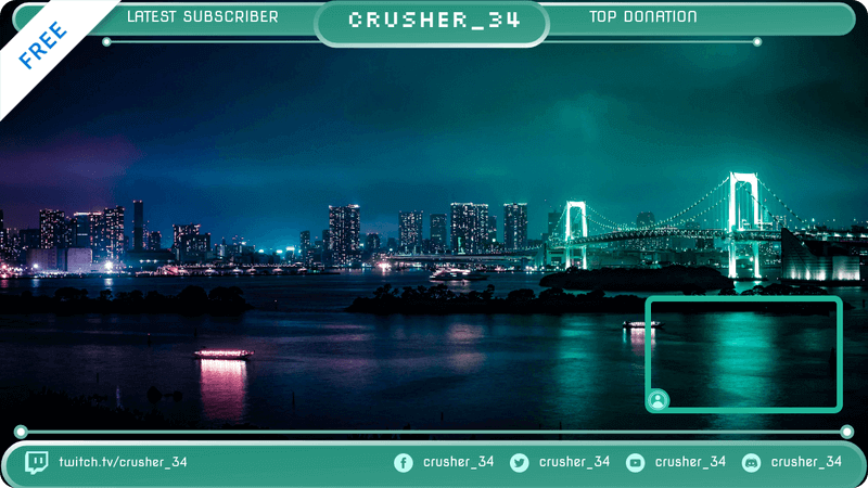 Overlay Maker For Twitch Channels Featuring A Live Cam Panel With A Night Skyline
