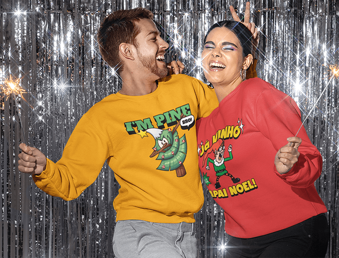 Sweatshirt Mockup Of Two Friends Ringing In The New Year With Sparklers