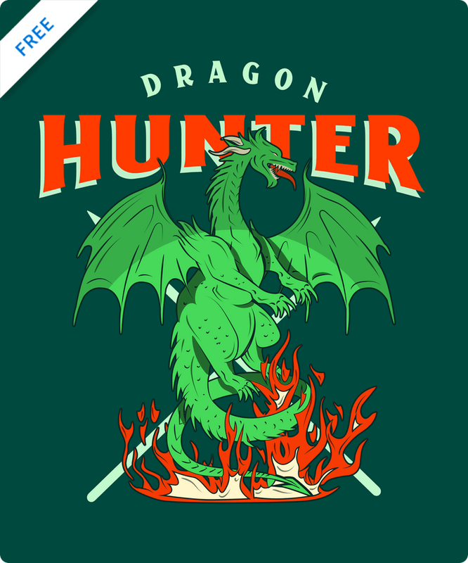 T Shirt Design Template Featuring A Dragon Standing Over Flames