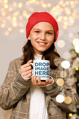Xmas Themed Mockup Of A Smiling Girl Holding An
