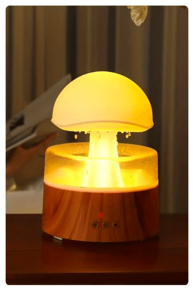 A Rain Cloud Humidifier In A Yellow Tone In A Wooden Surface, Representing One Of The Best Dropshipping Products In 2024