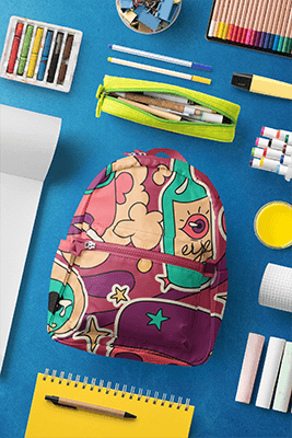 Back To School Themed Mockup Featuring A Sublimated Backpack