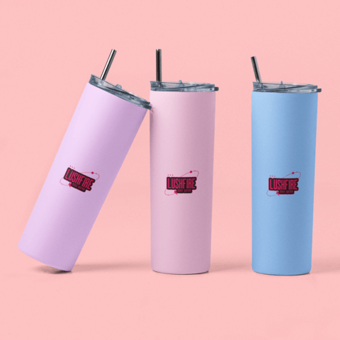 Mockup Of Three Skinny Tumblers In A Pink Colored Set M21476