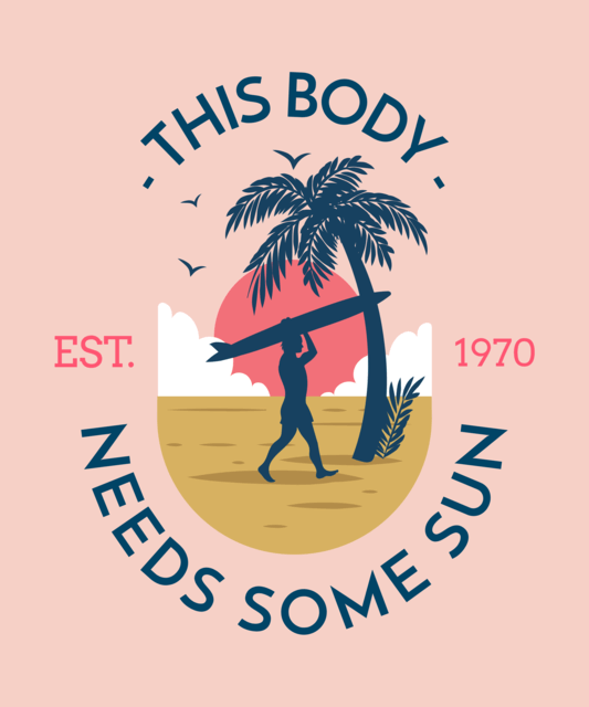 Summer Themed T Shirt Design Template Featuring An Illustrated Beach With A Surfer 4594a