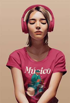 T Shirt Mockup Of An Illustrated Woman Wearing Headphones