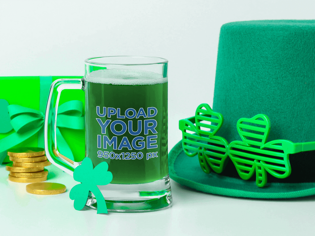 Mockup Of A Beer Glass Placed Near St Patricks Day Party Decorations