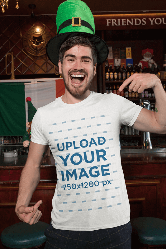 St Patricks Day Mockup Of A Smiling Man Pointing At His T Shirt